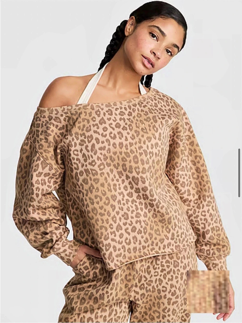 PINK Campus Fleecer Rib Off-The-Shoulder Sweatshirt